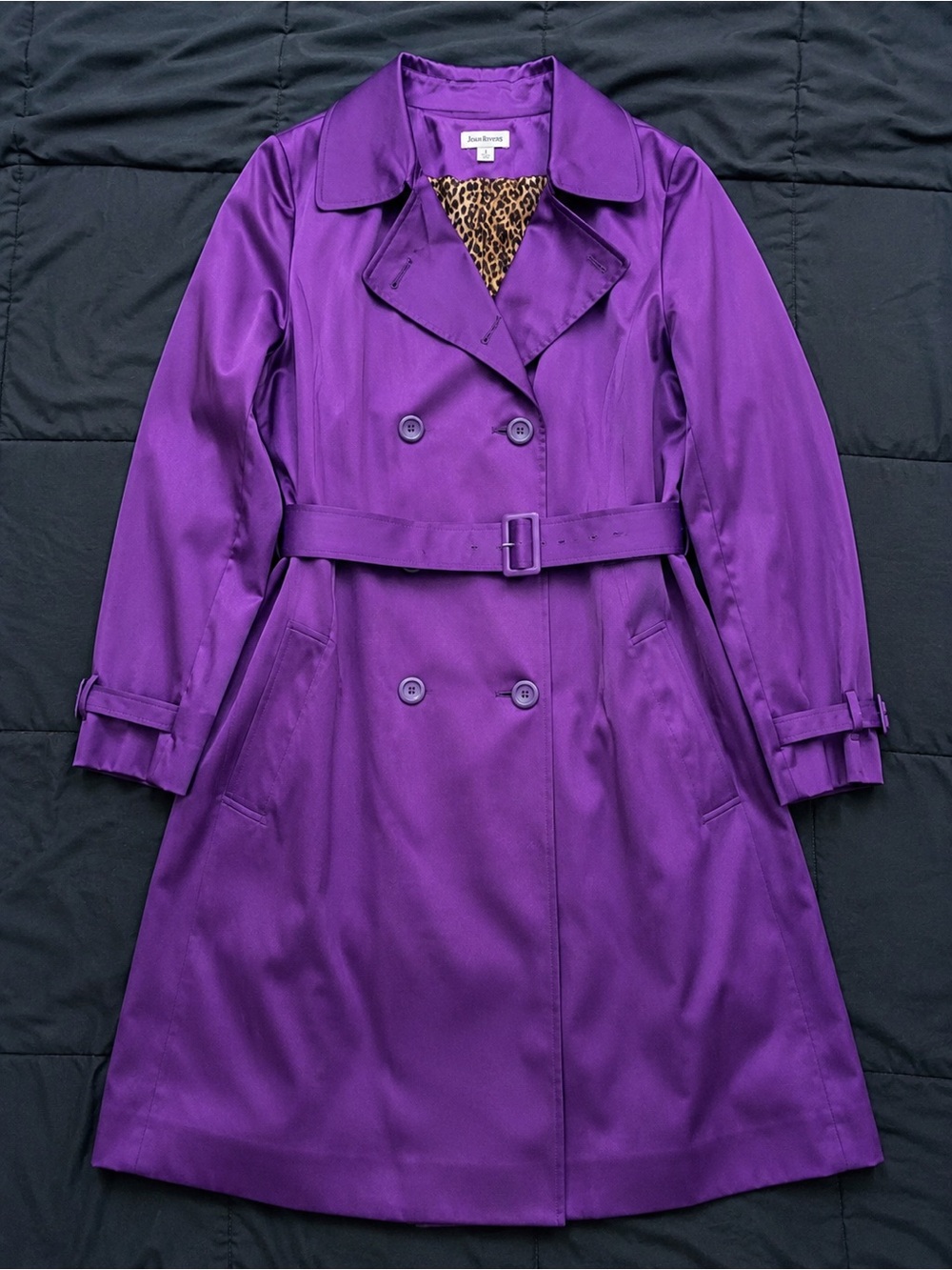 Purple Double-Breasted Trench Coat with Belt